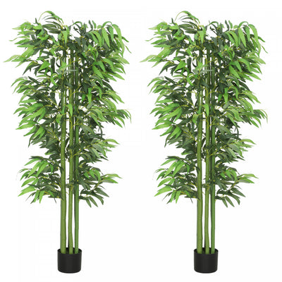 Outsunny 6FT Artificial Bamboo Trees Set of 2 in Pot Indoor Decor, Green