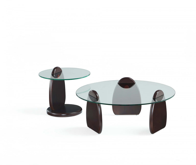 Artesia Modern Glam 2-Piece Coffee Table & End Table Set in Walnut