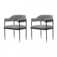 Lia Modern Metal Chenille Armchair in Gray - Set of 2 Dining Chair