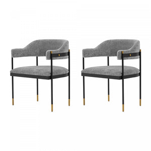 Lia Modern Metal Chenille Armchair in Gray - Set of 2 Dining Chair