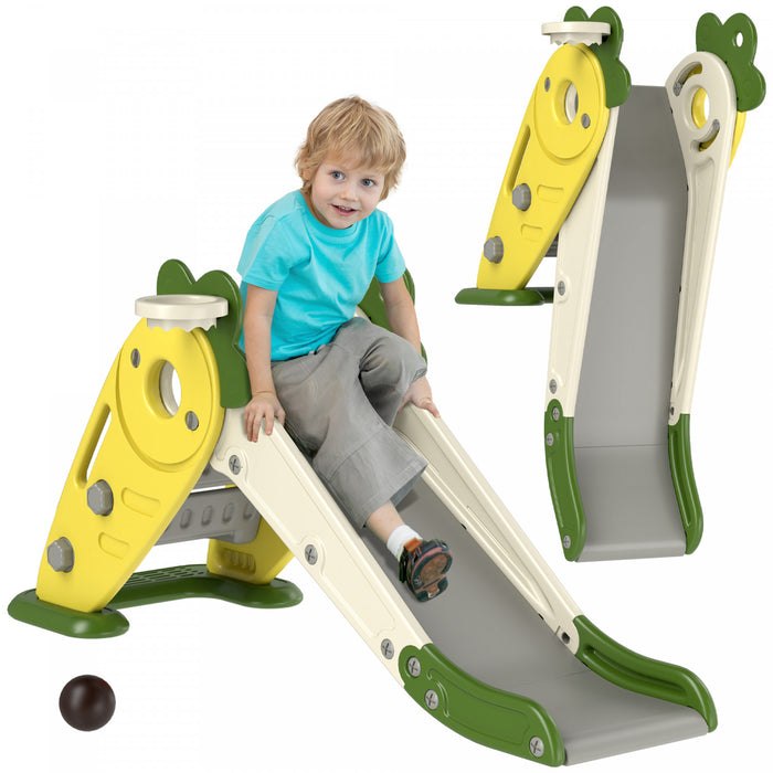Qaba Toddler Slide, 3 In 1 Kids Slide With Basketball Hoop, Climber, Radish-themed Foldable Indoor Slide For 1-3 Years Old, Yellow