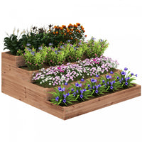 Outsunny 4-Tier Raised Bed, Wooden Planter Box with Liner, Dark Brown