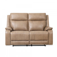 Marlow 60 in. Leather Match Power Reclining Loveseat with USB/USB-C - Taupe 