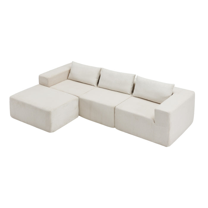 Paula Free Combination Compressed Sectional Sofas With Corduroy Fabric, pillow Back - Beige