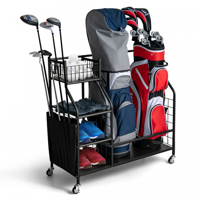 Costway Extra Large Golf Bag Storage Rack For Garage Fits 2 Golf Bags Organizer Withwheels