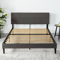 Denna Upholstered Platform Bed with Headboard in Dark Grey - Full Size