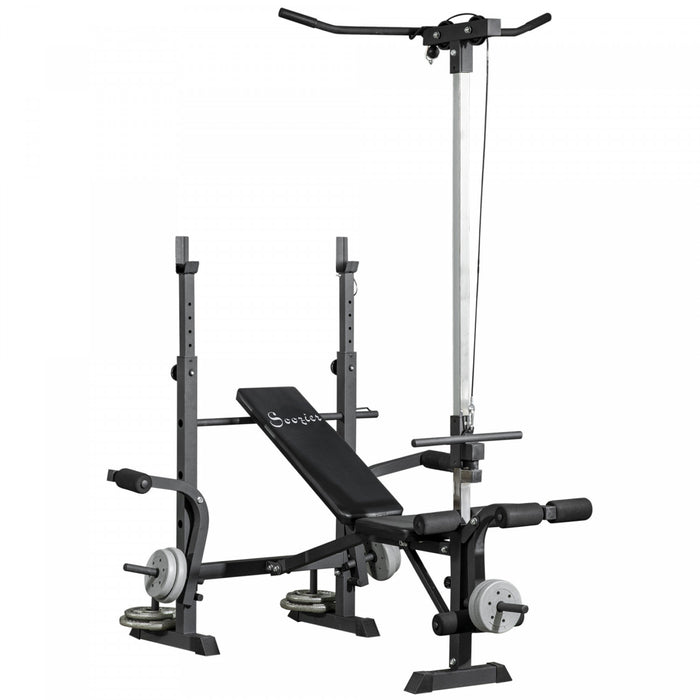 Soozier Adjustable Weight Bench W/ Pulley System, Full Body Workout Bench