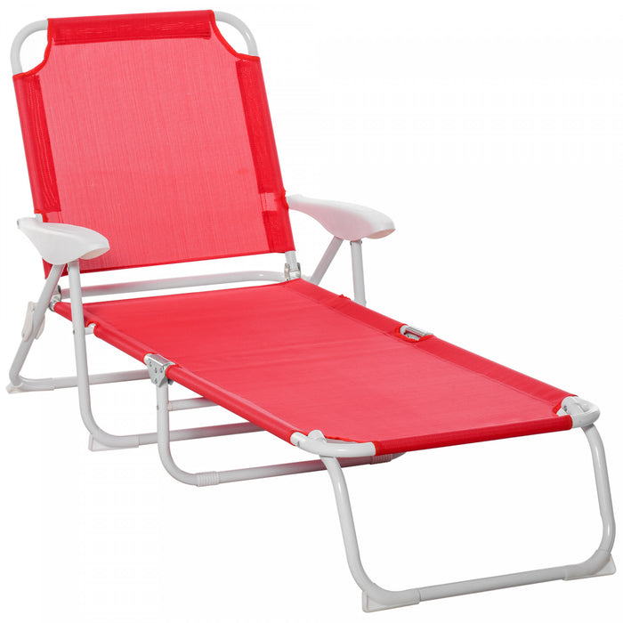 Outsunny Outdoor Lounge Chair With 4-level Adjustable Backrest, Red