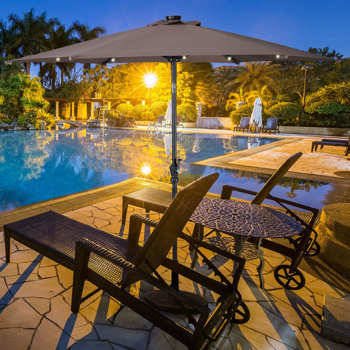 Costway 9ft Patio Solar Umbrella LED Patio Market Steel Tilt w/ Crank Outdoor Tan
