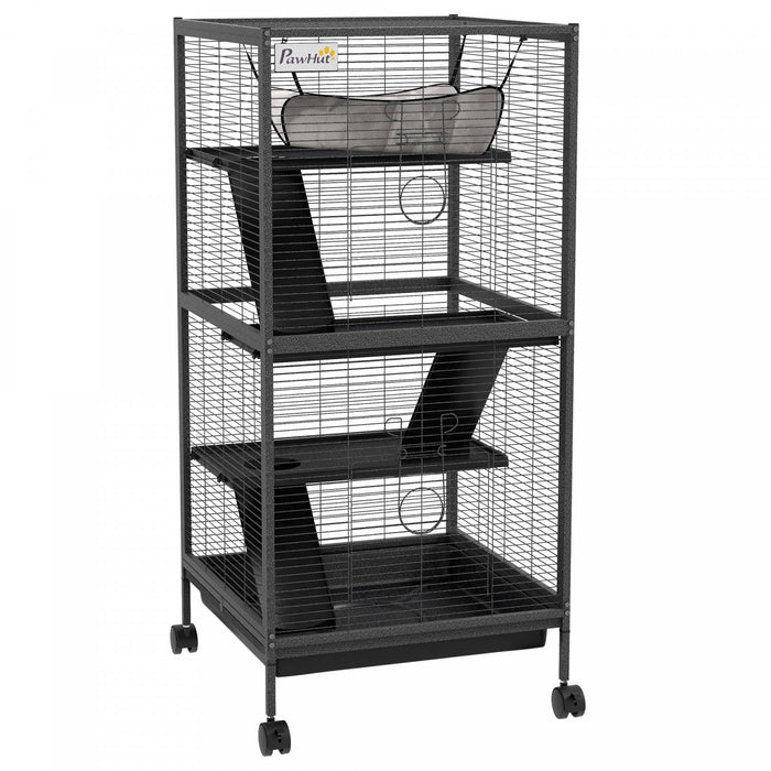 Pawhut 4-tier Rolling Small Animal Cage, Deluxe Guinea Pig Cage, Ferret Cage For Mink Chinchilla Kitten Rabbit, Small Pet Play House With Hammock Platform, Ramp, Removable Tray, Charcoal Grey