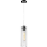 Dainolite Patia 1 Light Pendant Matte Black Clear Fluted Glass Lamp