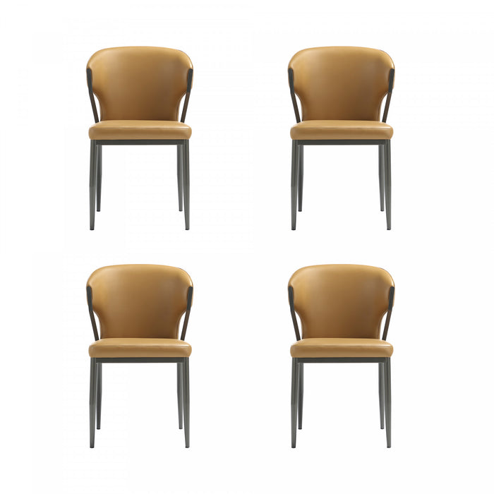 Kirsten Modern Vegan Leather Metal Dining Chair in Camel - Set of 4