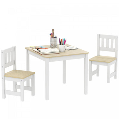Qaba Kids Table and Chairs Set, Toddler Table and 2 Chair Set for Activity, Art, Craft, Reading, Learning, for Bedroom, Nursery, Classroom, Living Room, for 3-8 Years, Natural