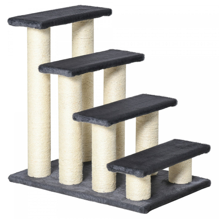 Pawhut 4 Tier Pet Stairs Dog Cat 4 Steps Kitty Scatching Post Cat Scratch Furniture Dark Grey
