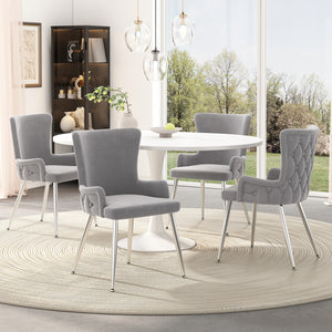 Luna Velvet Dining Chairs with Tufted Upholstered and Gold Metal Legs Set of 4, Grey