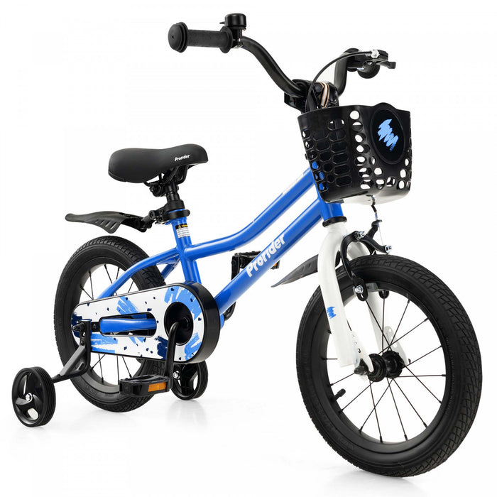 Costway 14'' Kid's Bike With Removable Training Wheels & Basket For 3-5 Years Old Skyblue