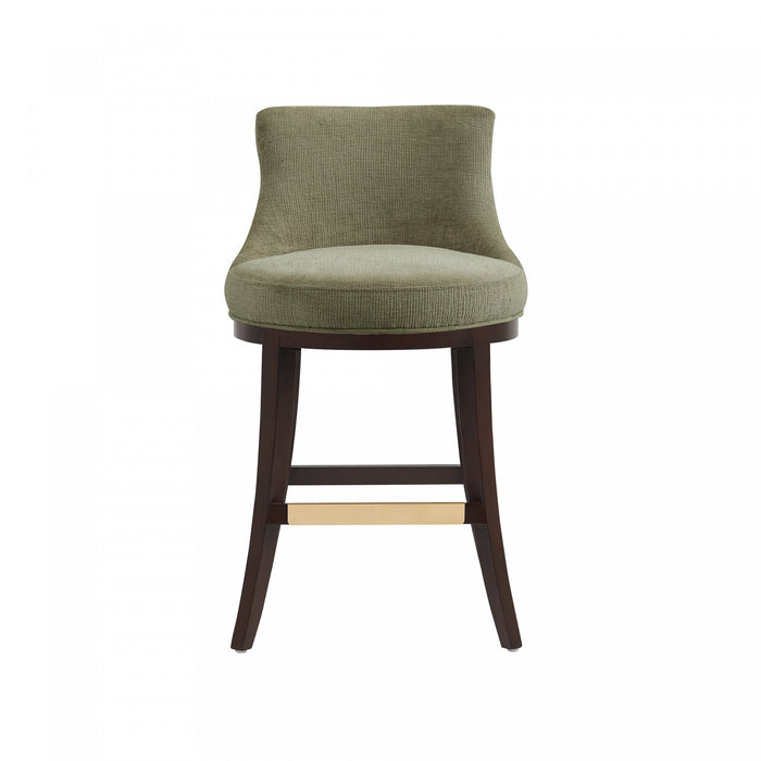 Lucia Modern Wood Chenille Counter Stool in Leaf Green Armoire