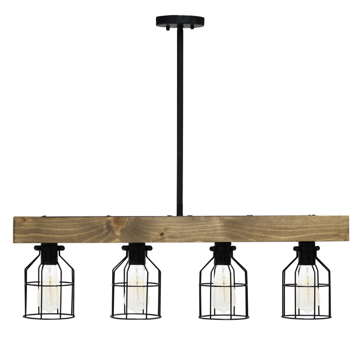 Abell 4 Light Rustic Wood Pendant, Onyx, 32\"L Lamp