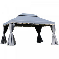 Outsunny 13' X 10' Outdoor Patio Gazebo Canopy With 2-tier Polyester Roof, Vented Mesh Sidewall & St