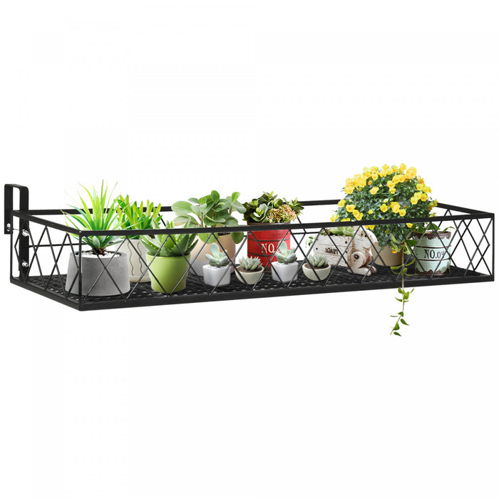 Outsunny 32'' X 12'' Hanging Flower Pot Stand Rack With Hooks, Metal Plant Pot Holder, Railing Shelf, Windows Decorate For Outdoor Garden Balcony Fence Patio