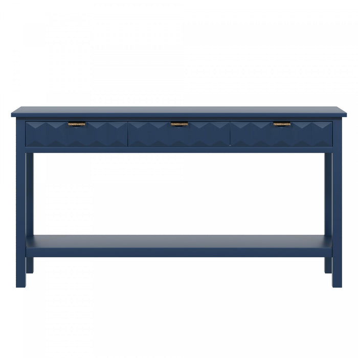 Oliver 60'' Fir Veneer Entryway Table with Honeycomb Design and Drawers, Navy Blue Sofa Table