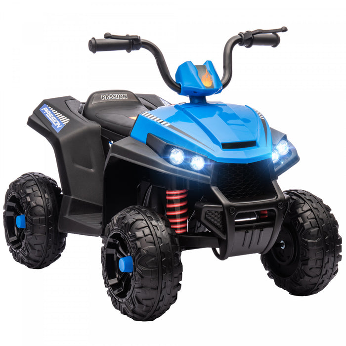 Qaba 12v Electric Car For Kids, Battery Powered Ride-On Quad Kids Atv With Four Wheels Spring Suspension, Forward & Backward, Led Light, Mp3, Music, Kids Electric Car For Boys Girls, Blue