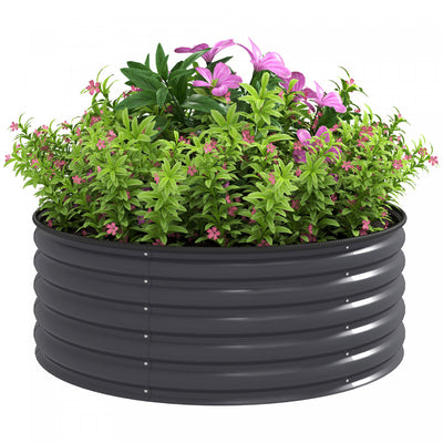 Outsunny Metal Planter, 4 x 4 x 1.5 ft Outdoor Garden Box Dark Grey