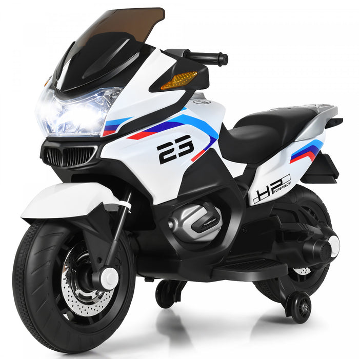Costway 12v Kids Ride On Motorcycle Electric Motor Bike W/ Training Wheels & Light White