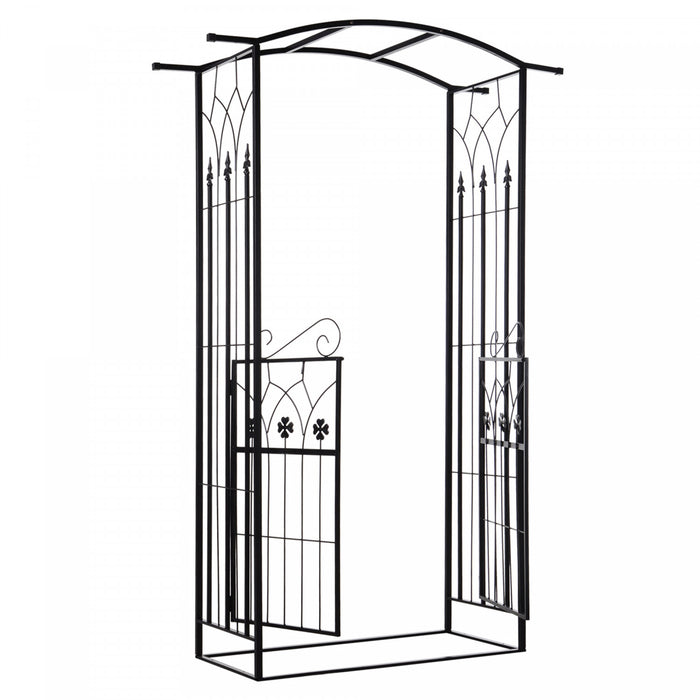 Outsunny 7' Metal Garden Arch W/ Gate, Decorative Arbor For Climbing Plant