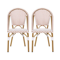 Julien Faux Ratten and Aluminum French Bistro Chairs, Set of 2 - White and Red 