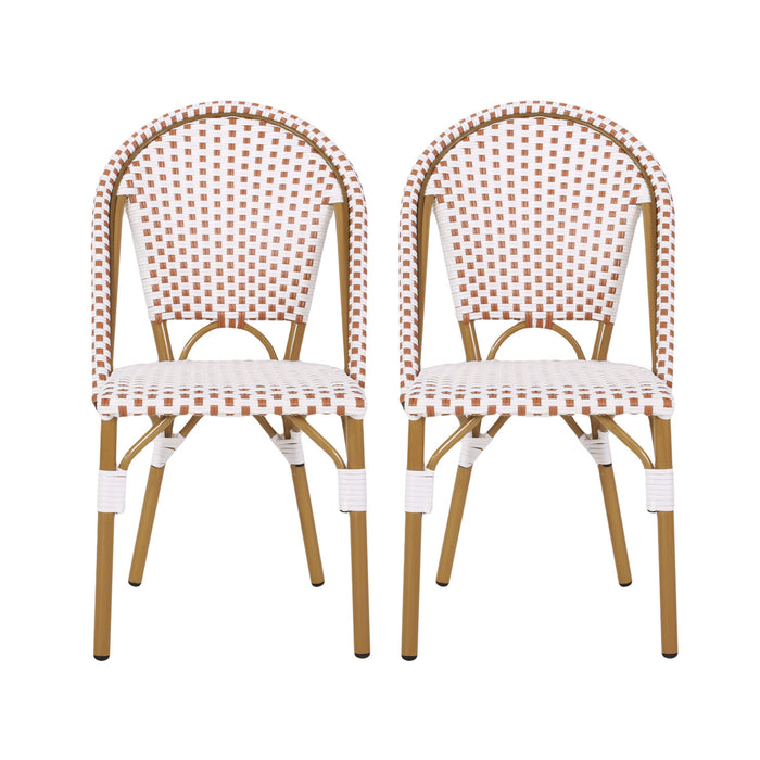 Julien Faux Ratten and Aluminum French Bistro Chairs, Set of 2 - White and Red