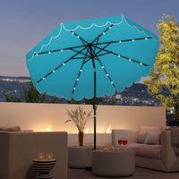 Costway 9.3 FT Solar Patio Umbrella Outdoor Market Sunshade with 24 LED Lights Ruffles Turquoise