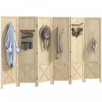HOMCOM 4.7' 6 Panel Room Divider with Pegboard Display for Indoor, Natural