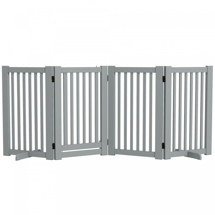 Pawhut Free Standing Wooden Pet Gate Indoor Dog Barrier Foldable Step Over Doorway Fence Safety Gate With Open Door Z Shape 4 Panel Light Grey