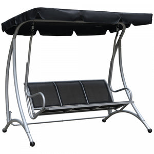 Outsunny 3 Person Patio Swing Seats With Adjustable Canopy Outdoor Swing Chair Bench For Garden, Poolside, Black