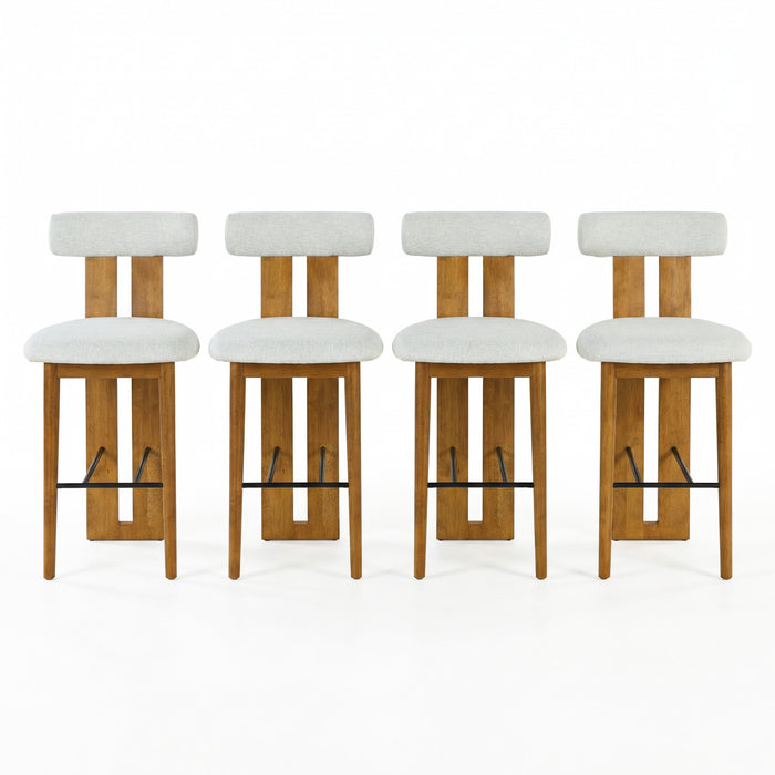 Sophia Indoor Modern Rubberwood Bar Stool Set of 4 with Supportive Backrest,Ivory&Walnut