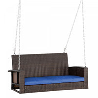 Outsunny 2-person Patio Porch Swing Chair, Outdoor Rattan Hanging Bench With Cushion & 7.2 Ft Steel 