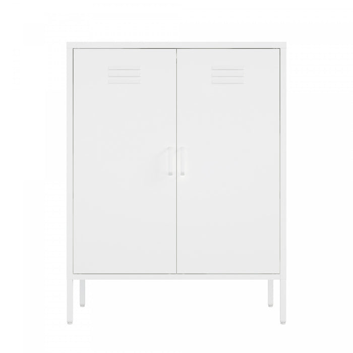 Naomi Modern 32\" Metal Accent Cabinet in White Armoire