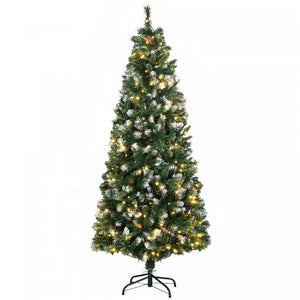 Homcom 6' Skinny Prelit Artificial Christmas Tree With Snow-dipped Tips