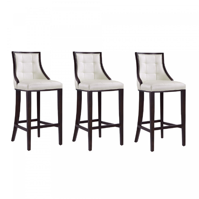 Fifth Avenue Traditional Wood Upholstered Barstool in Pearl White - Set of 3