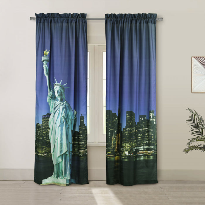 Habitat Statue Of Liberty Light Filtering Pole Top Curtain Panel Pair - 37 x 84