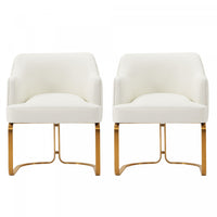 Raya Modern Wood Vegan Leather Dining Chair in Ivory - Set of 2