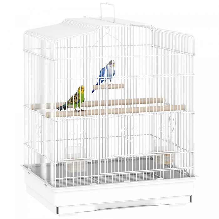 PawHut 23\"H Bird Cage for Finches, Canaries Budgies, Parrot Cage with Accessories Handle, White