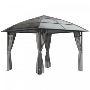 Outsunny 10' X 10' Outdoor Gazebo Canopy, Hardtop Gazebo With uv60+ Polycarbonate Roof, Solid Steel Frame, Central Hook, And curtains, For garden, lawn, backyard and deck