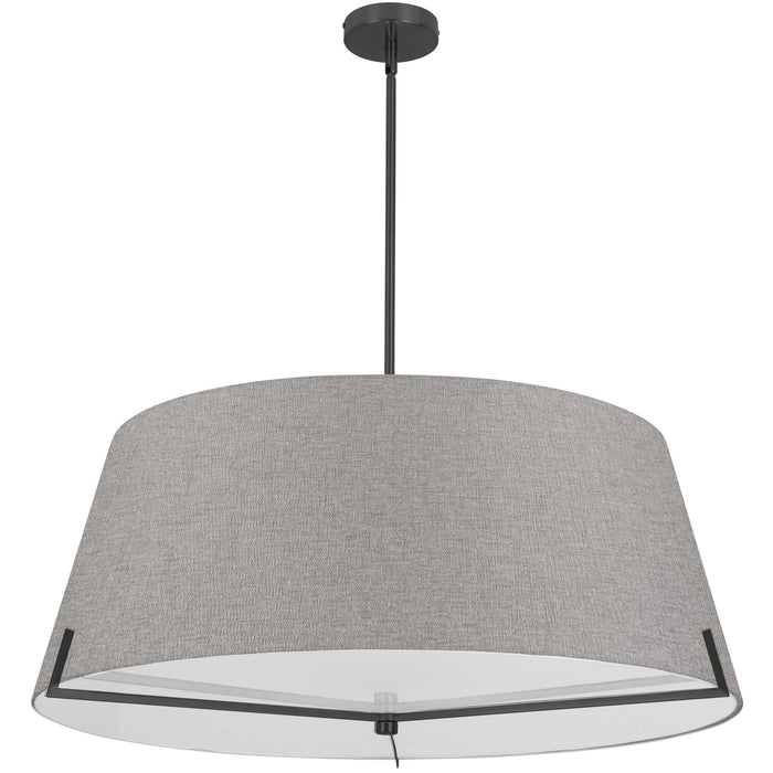 Dainolite Preston 4 Light Pendant 33\" Dia Matte Black Grey Fabric Shade Lamp