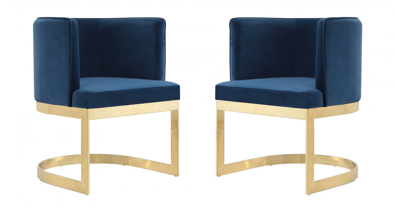 Aura Modern Velvet Metal Dining Chair in Royal Blue - Set of 2
