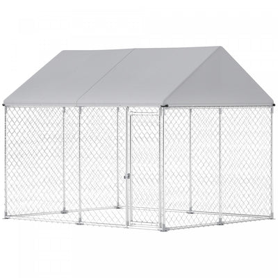 PawHut Outdoor Dog Kennel with Roof, Heavy Duty Galvanized Steel Dog Run Chain Link w/ Waterproof UV-Resistant Cover, Safety Lockable Latch System, 9.2' x 7.5' x 7.2'