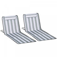 Outsunny 2 Pcs Folding Beach Lounge Chair W/ Pillow, Light Grey