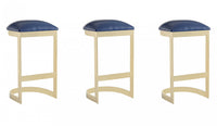 Aura Modern Metal Upholstered Barstool in Blue - Set of 3 Bar Stool