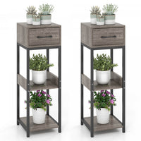 Costway 2 Pack 3 Tier Indoor Tall Plant Stand With Drawer Anti-tipping Devices Display Shelf
